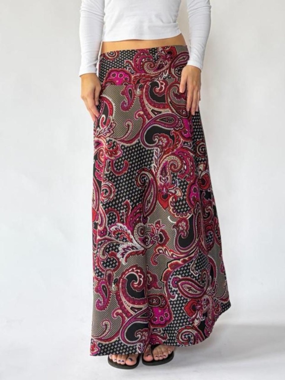 Y2K Low Rise Maxi Skirt Paisley Large Sunny Leigh